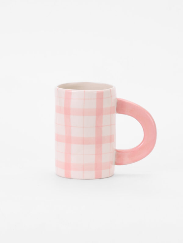 Hand-painted Ceramic Mug, Pink Grid