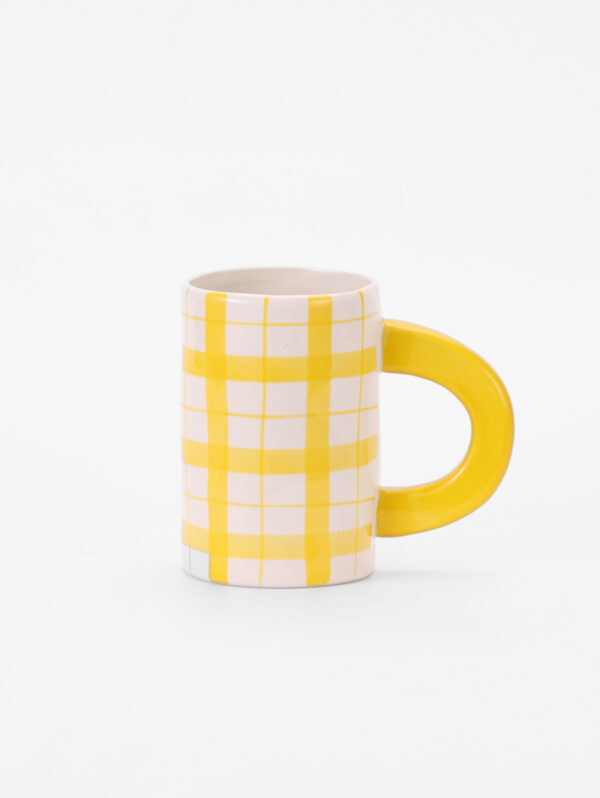 Hand-painted Ceramic Mug, Yellow Grid