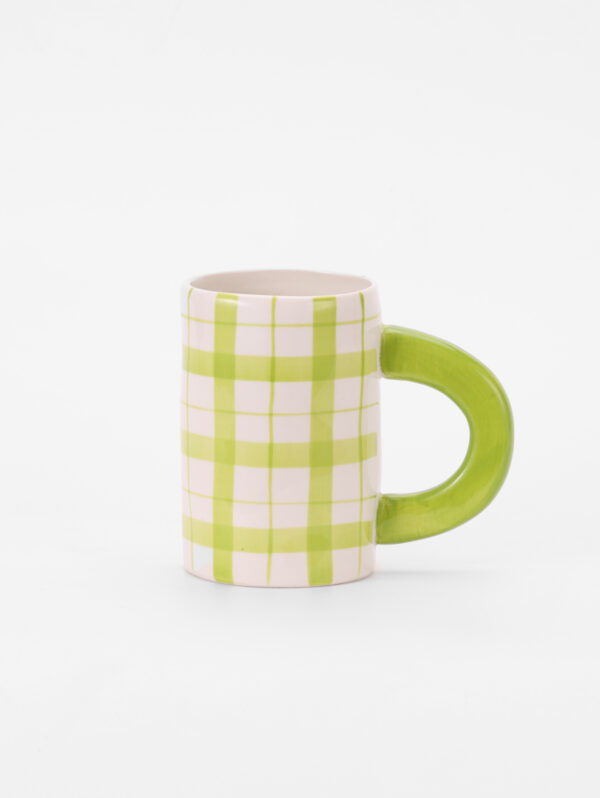 Hand-painted Ceramic Mug, Green Grid