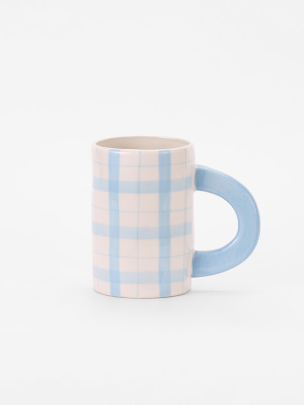 Hand-painted Ceramic Mug, Blue Grid