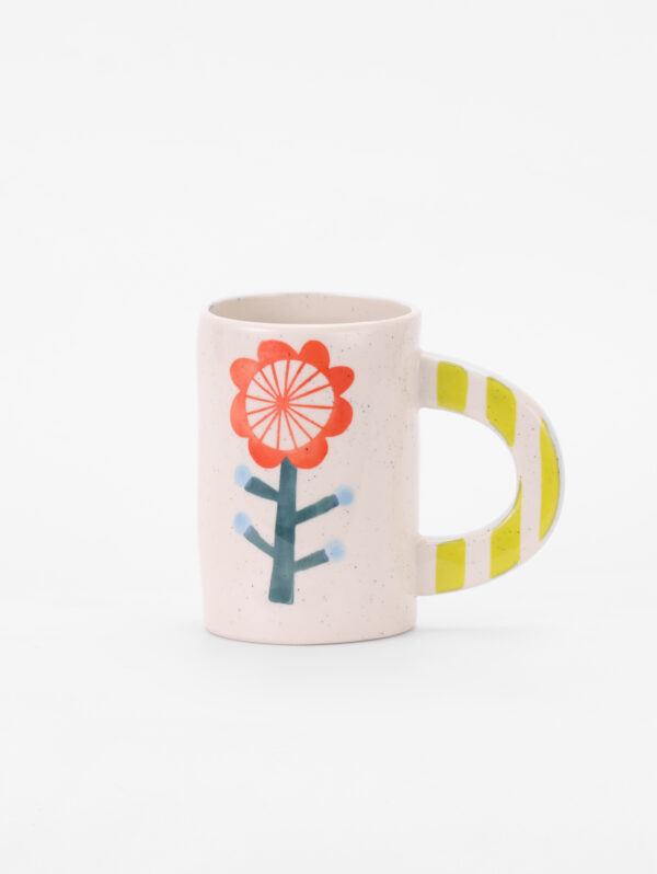 Hand-painted Ceramic Mug, Red Wheel Flower