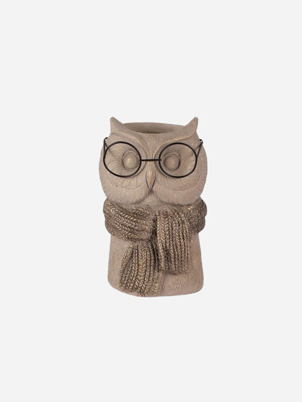 Owl Planter with Knitted Scarf