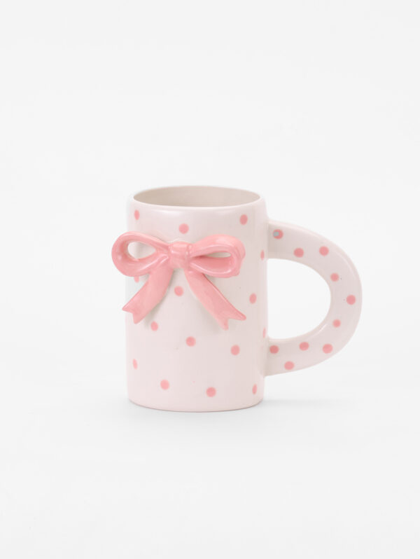 Hand-painted Ceramic Mug, Pink Ribbon and Dots