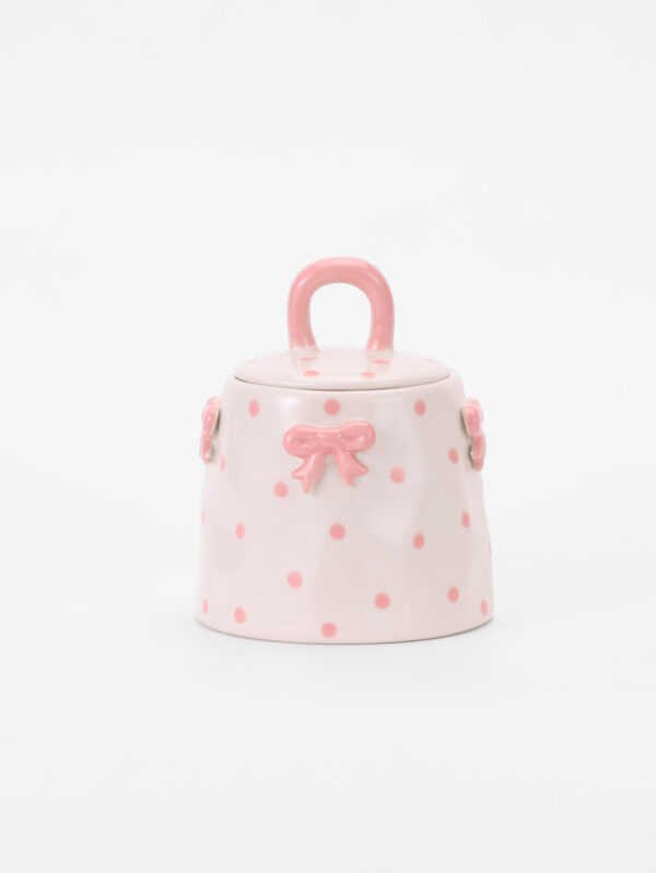 Hand-painted Ceramic Canister, Pink Ribbon and Dots